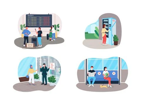 Social covid rules 2D vector web banner, poster set Stock Illustration