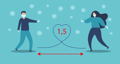 Social distance as a safe distance to avoid disease in humans during a pandemic. Stock Illustration