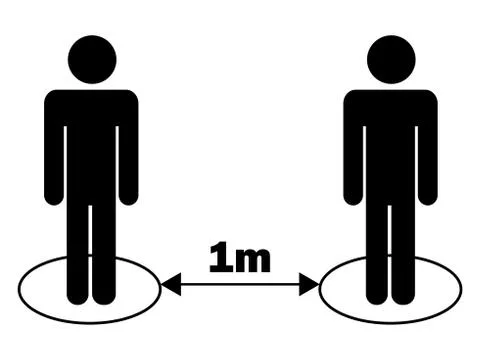 Social Distancing 1m One Meter Stick Figure. Black Illustration Isolated on a Illustrazione stock