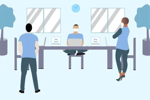 Social distancing and work communication concept, Coronavirus COVID-19 pandem Stock Illustration