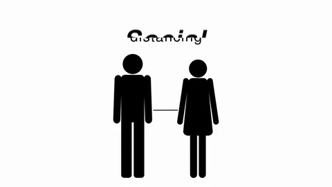 Social distancing animation between man and woman icon flat silhouette Stock Footage 129850172