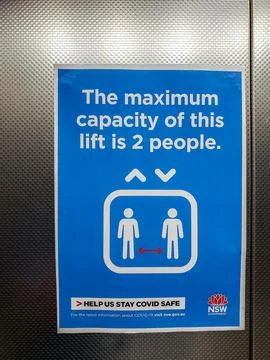 Social Distancing between Two Persons Sign in a Lift Stock Photos