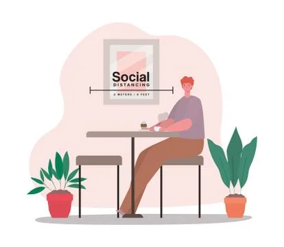 Social distancing of boy cartoon at table vector design Illustrazione stock