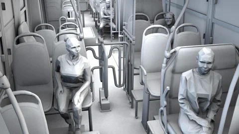 Social distancing in Bus Stock Footage 129472958