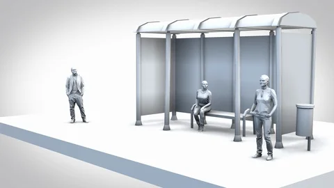 Social distancing Bus stop Stock Footage 129473092