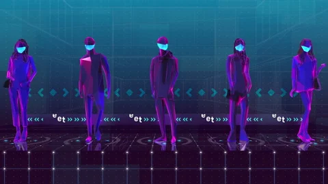 Social Distancing Concept 3D Animation with People Wearing Face Masks Stock Footage 139362818