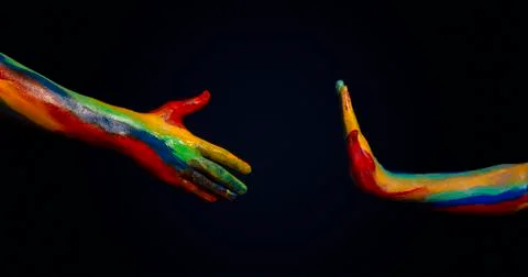 Social Distancing concept with avoid handshake concept Stock Photos