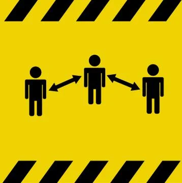 Social distancing concept comparison: Two people black on bright yellow warning 库存插图