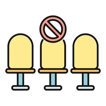 Social distancing concept with empty chairs and prohibition sign Stock-Illustration