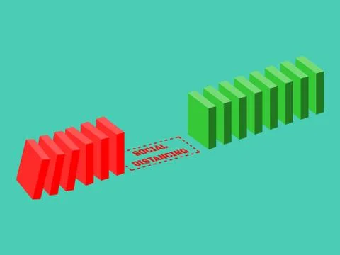 Social distancing concept space or gaps to prevent domino effects from corona Stock Illustration