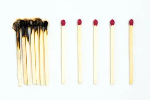 Social distancing concept using burnt out match sticks Stock Photos