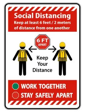 Social Distancing Construction Sign Isolate On White Background,Vector Illust Stock Illustration