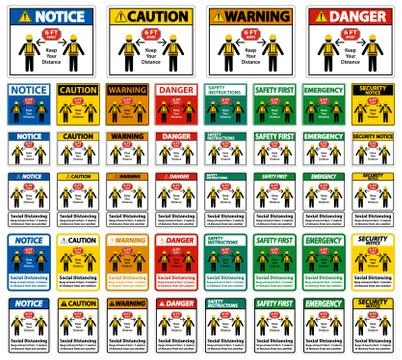 Social Distancing Construction Sign Isolate On White Background,Vector Illust Stock Illustration