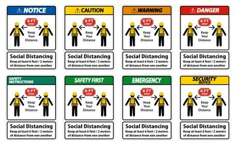 Social Distancing Construction Sign Isolate On White Background,Vector Illust Stock Illustration