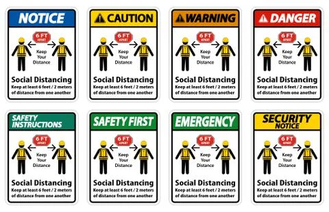 Social Distancing Construction Sign Isolate On White Background,Vector Illust Stock Illustration