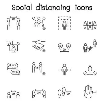 Social distancing icon set in thin line stlye Illustrazione stock
