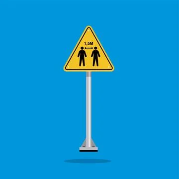 Social distancing instructions on yellow triangle sign. Stock Illustration