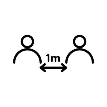 Social distancing linear logo mark in black and white Stock Illustration