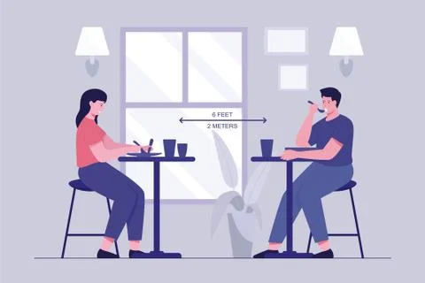 Social distancing in restaurant Stock Illustration