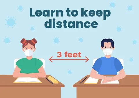 Social distancing in school poster flat vector template イラスト素材
