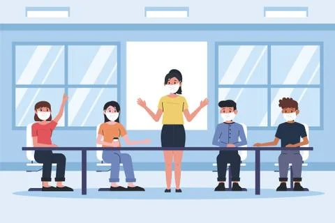 Social distancing in schools Stock Illustration
