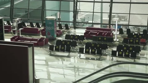Social Distancing Seats and Empty Airport During Pandemic. Travel Ban. Video stock 132649678