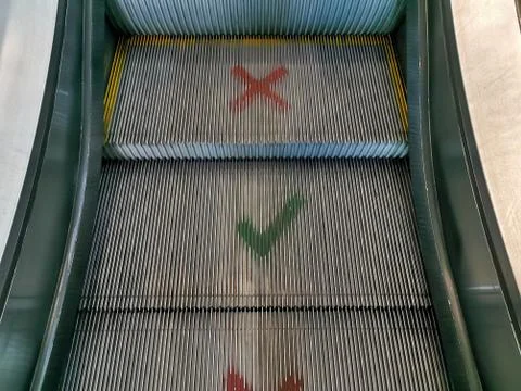Social distancing sign marked on elevator. 스톡 사진