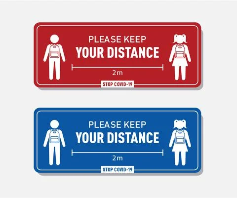 Social distancing sign for school vector. New normal at school Wall sign Illustrazione stock