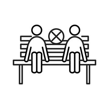 Social distancing sitting linear logo mark in black and white Stock Illustration