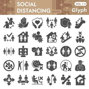 Social distancing solid icon set, COVID-19 Protection measures symbols Stock Illustration