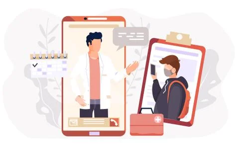 Social distancing by using mobile phone in quarantine during a virus outbreak Stock Illustration