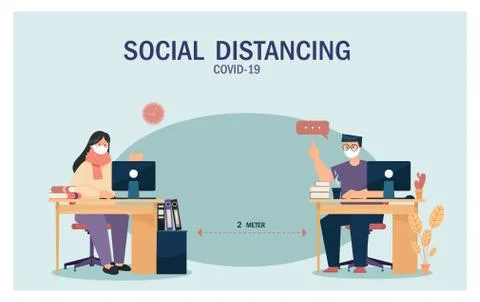 Social Distancing vector illustration. Working from home, remote working Stock Illustration