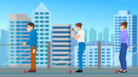 Social distancing while waiting Illustrazione stock