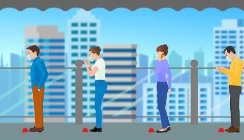 Social distancing while waiting Ilustración de archivo