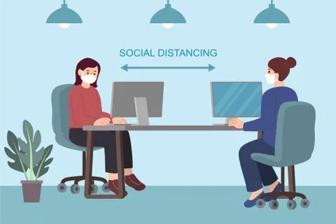 Social distancing at work place Stock Illustration