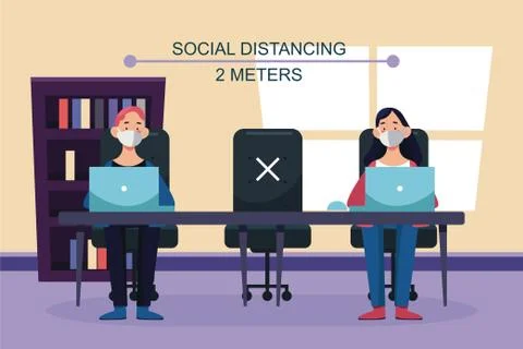 Social distancing at work place keep distance Stock Illustration