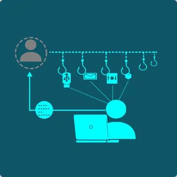 Social Engineering Icon  concealed attacker dangling baited hooks Stock Illustration