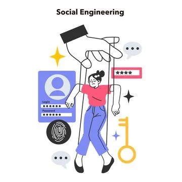 Social engineering. Psychological manipulation technique exploiting Stock Illustration