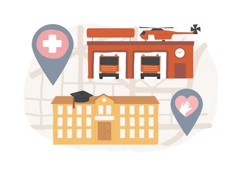 Social facilities isolated concept vector illustration. Ilustración de archivo