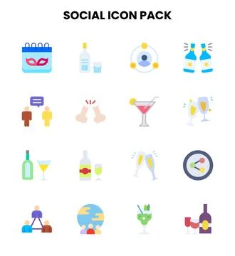 Social Flat Design Icons Pack Stock Illustration