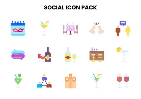 Social Flat Set Icons Pack Ilustración de archivo