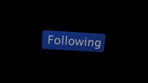 Social Follow call action visual tilted blue button, bold white lettering, and b Stock Footage 340527893
