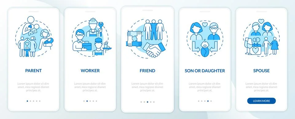 Social function example blue onboarding mobile app page screen 스톡 일러스트