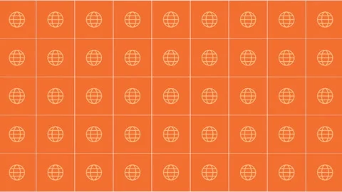 Social globe network icons pattern on orange gradient Stock Footage 249414842