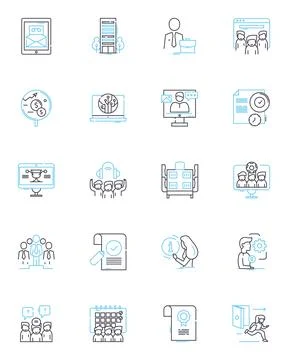 Social group linear icons set. Community, Nerk, Tribe, Squad, Gang, Clan, Circle Stock Illustration