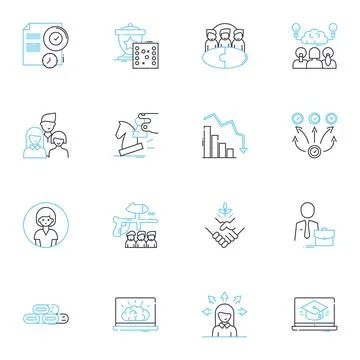 Social group linear icons set. Community, Nerk, Tribe, Squad, Gang, Clan, Circle Stock Illustration