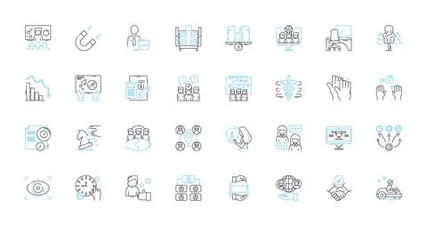 Social group linear icons set. Community, Nerk, Tribe, Squad, Gang, Clan, Circle Stock Illustration