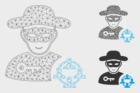 Social Hacker Vector Mesh Carcass Model and Triangle Mosaic Icon 스톡 일러스트