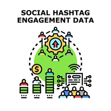 Social hashtag engagement data analysis concept Illustrazione stock