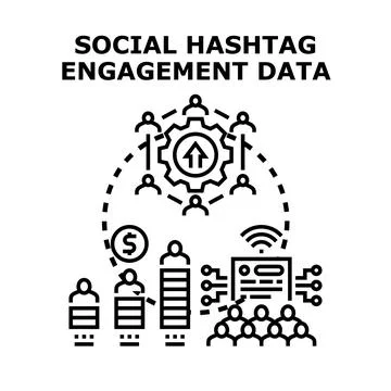 Social hashtag engagement data analysis concept Stock Illustration